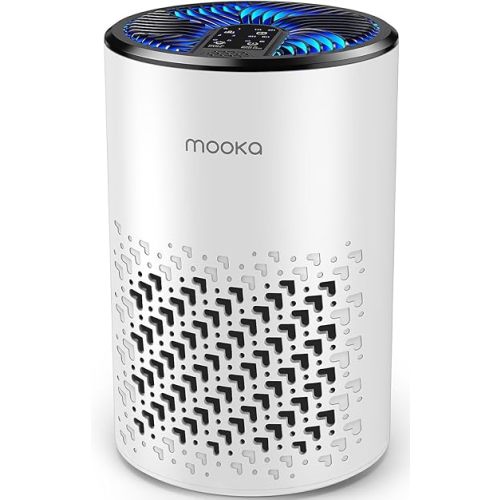 Air Purifiers for Bedroom Home, MOOKA HEPA Air Purifier for Home Pets with Fragrance Sponge for Smoke Dust Pollen Dander Odor, Small Air Cleaner with Sleep Mode Night Light Timer, KJ067L, White