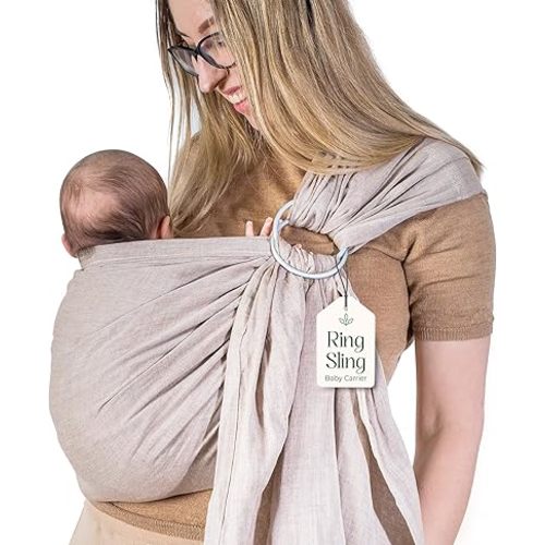 Ring Sling Baby Carrier - USA Lab Tested, 100% Natural Cotton Muslin, Breathable & Ergonomic Ring Sling Sand