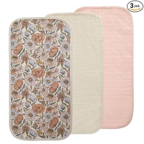 mushie Water Repellent Changing Pad Liners | Made with Organic Cotton | Set of 3 (Retro Flowers Combo)