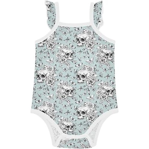 Baby Girl Bodysuit Ruffle Sleeveless Goth Skull Jumpsuit Cotton Summer Clothes Outfit