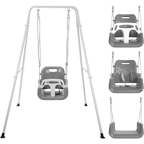 Taleco Gear Toddler Swing, 3-in-1 Swing Sets for Backyard, Baby Swing Outdoor/Indoor, Toddler Swing Set Suitable for Children 6 Months and Older (Black)