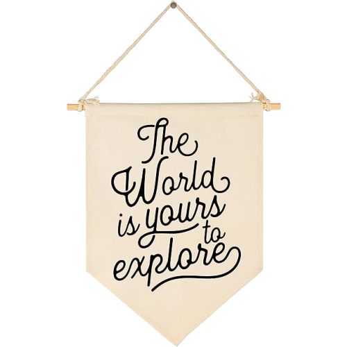 The World Is Yours To Explore-Adventure Flag Sign Gifts for Baby Newborn Boys Girls Kids-Banner Wall Decor Gifts for Nursery Bedroom Playroom Front Door-Baby Gift Shower-New Home Gift