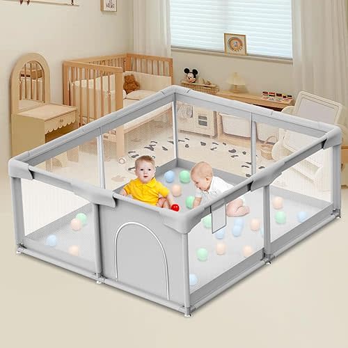 Baby Playpen for Toddler, Large Playpen for Babies 50" × 50" Baby Fence Playards, Kids Safety Play Pen Area for Indoor & Outdoor (Grey)