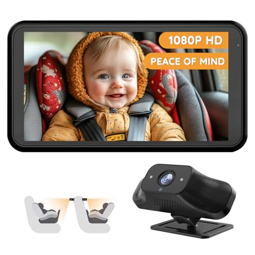 Babyvue BC1 Baby Car Camera HD 1080P Night Vision, 4.5" Screen Car Baby Monitor, 360° Rotatable Safty Car Seat Cameras, Easy to install Baby Monitor for Cars, 3X Zoom Backseat Camera for Babies & Pets