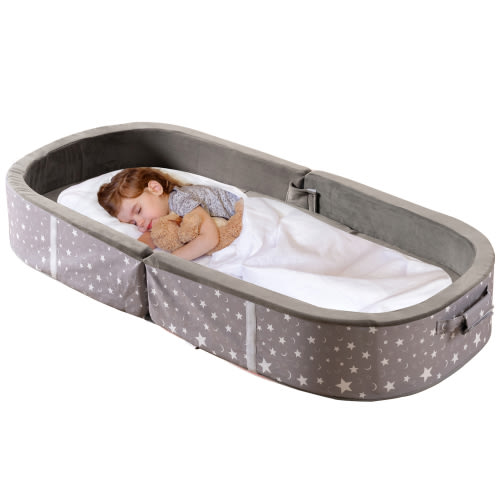 Folding Toddler Floor Bed, Portable Kid Travel Bed,drak grey
