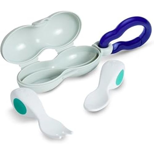doddl Baby Spoon and Fork Set with Travel Case, Ergonomic Utensils For Self Feeding, Silverware for Babies 6 Months and Up, BPA Free, Dishwasher Safe