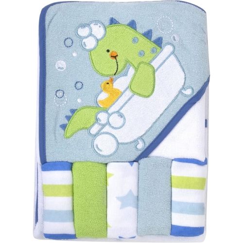 Baby Hooded Towel and Washcloth Set for Infants, Boys and Girls 6-12 Months (Refreshed Rex)