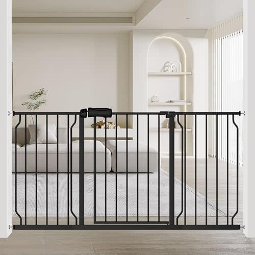 Fairy Baby Extra Wide Baby Gate Black 57.5-62 Inch Wide, Walk Through Pressure Mounted No Drill, Long and Large Tension Dog Gates for Pet and Kids