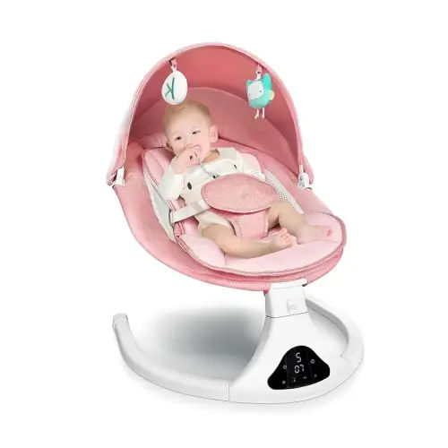 Electric Baby Swing for Infants to Toddler| Portable Infant Swing with Remote Control, Swing with 5 Speeds, 3-Point Harness for Baby Boy Girl (Pink)