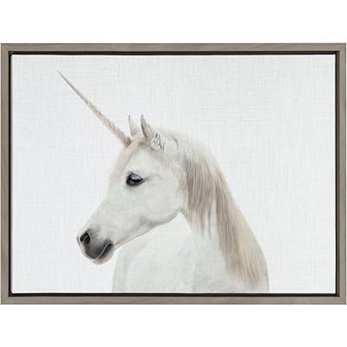 Kate and Laurel Sylvie Unicorn Color Framed Canvas Wall Art by Simon Te of Tai Prints, 18x24 Gray, Magical Unicorn Print for Wall