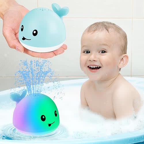 Gigilli Water Toys for Toddlers 1-3, Light Up Whale Water Spray Pool Toys for Infant 6-12 12-18 Months or Kids Ages 2-4, Rechargeable Blue