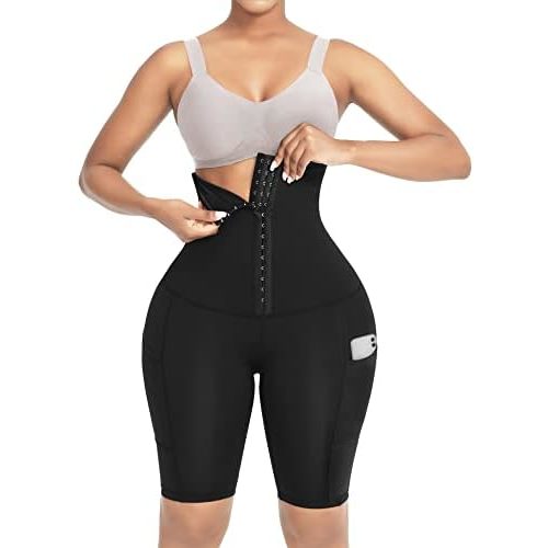 FeelinGirl Womens Tummy Control Waist Trainer High Waisted Shorts Corset Body Shaper Shapewear with Pockets