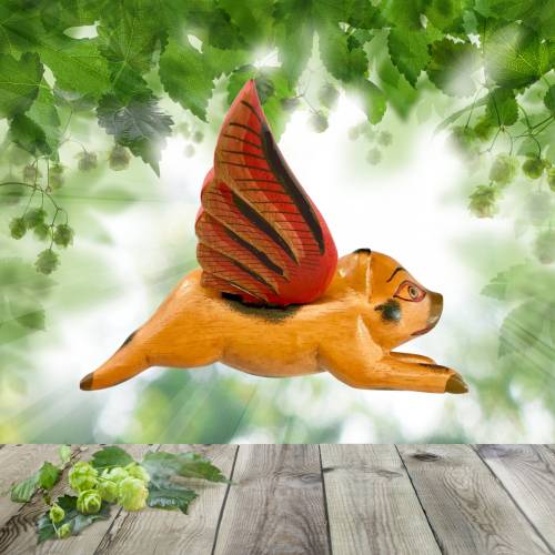 Balinese FLYING wooden Pig Piglet Mobile Winged Spiritchaser  hand carved wood carving Bali folk art  6” When Pigs Fly