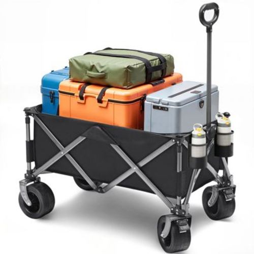 SUGIFT Vertical Folding Collapsible Wagon Cart, 150L Capacity, Heavy-Duty 600 lbs, Wide Shock-Absorbing Wheels, Black