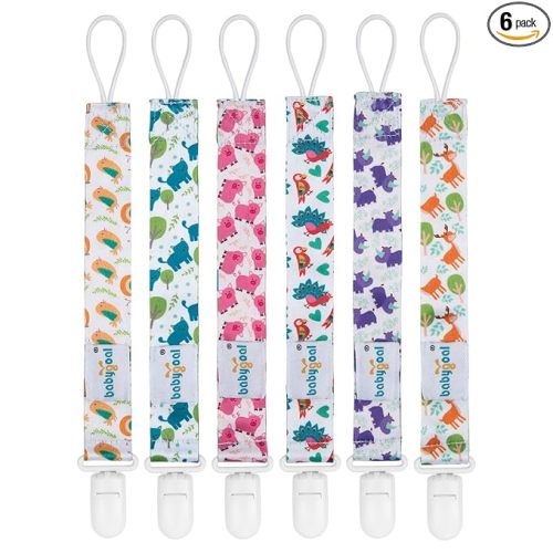 babygoal Animal Pacifier Clips, 6 Pack Binky Paci Holder Leashes Fits for Most Baby Pacifiers and Binkies