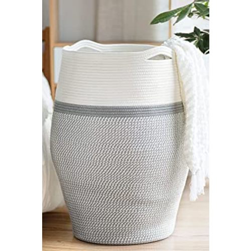 Goodpick Laundry Hamper | Dirty Clothes Hamper | Wicker Cotton Rope Tall Laundry Basket, Modern Curve Bucket Bedroom Decort 25.6" Height