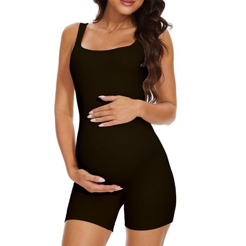 BDITANLE Maternity Workout Romper Pregnancy Yoga Ribbed One Piece Seamless Tank Top Jumpsuit