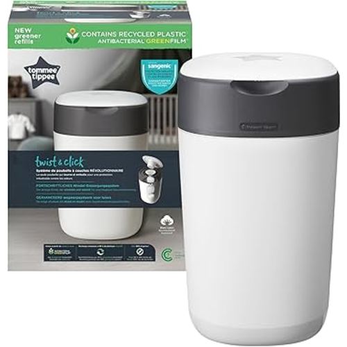 Tommee Tippee Twist and Click Nappy Bin, Includes 1x Refill Cassette with Multilayer, Antibacterial Film, 100% Recycled Chassis, White : Amazon.com.au: Baby