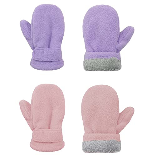American Trends 2 Pairs Toddler Mittens Unisex Lined Fleece Gloves Winter Warm kids Mitten for Baby Boys and Girls