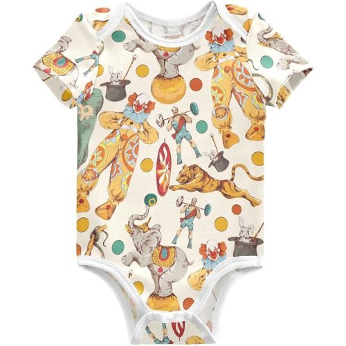 Vintage Circus Clown Unisex Baby Bodysuits Magical Wand Elephant Newborn Short Sleeve Summer Jumpsuit Boy Girl 3M