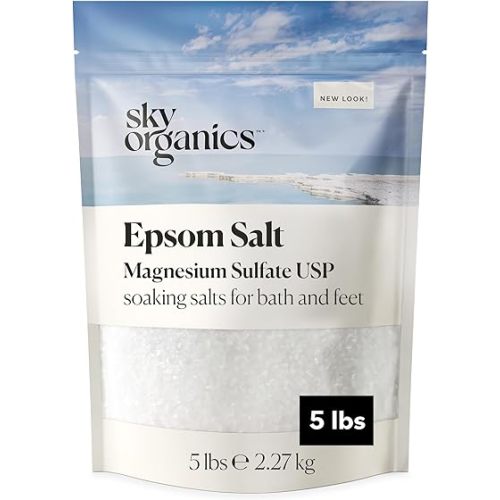 Sky Organics Epsom Salt Bath Soak (5 lbs) Magnesium Sulfate - Medium-Grain Epsom Salts for Bath & Soaking Feet - Bubble Bath Accessories, Self Care - Bath Products - Vegan, Unscented, All Skin Types