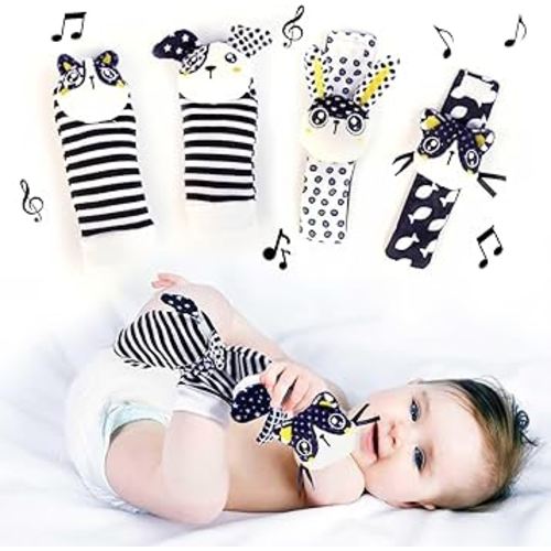 BABY K Baby Rattle Socks & Wrist Toys (Set G) - Newborn Toys for Baby Boy or Girl - Brain Development Infant Toys - Hand and Foot Rattles Suitable for 0-3, 3-6, 6-12 Months Babies
