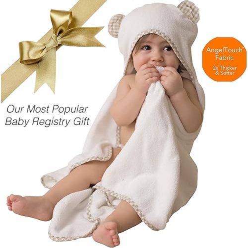 Channing & Yates Premium Boutique Organic Baby Bath Towel and Washcloth Set - Beige/White