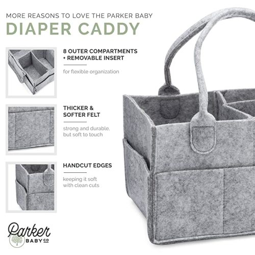 Parker Baby Diaper Caddy - Nursery Storage Bin and Car Organizer for Diapers and Baby Wipes - Gray, Large