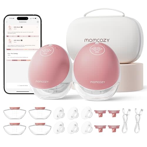 Momcozy Breast Pump Hands Free Upgraded Mobile Flow | M9, App Discreet Control with Personalized Multi-Modes & 15 Levels, Wearable Breast Pump 24mm, 2 Pack Cozy Red