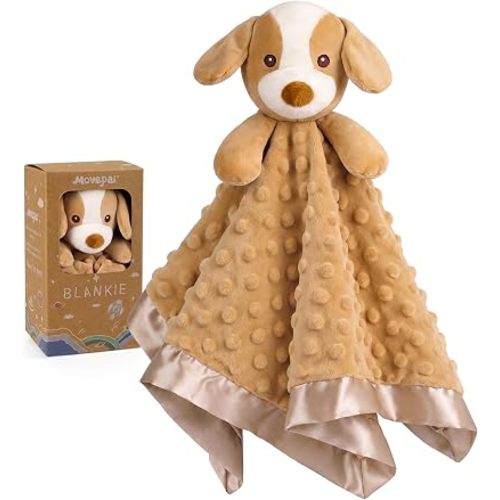 Baby Security Blanket Soft Minky Baby Lovey Dog Plush Blanket for Boys and Girls,Snuggle Toy Lovie Newborn Gift Unisex Lovie Gift for Toddler, Light Brown 16 Inch