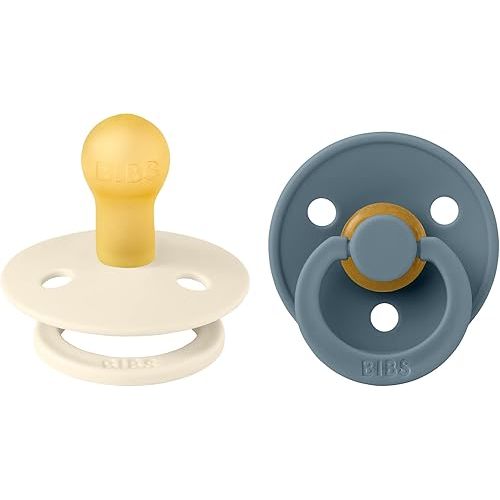 BIBS Pacifiers | Natural Rubber Baby Pacifier | Set of 2 BPA-Free Soothers | Made in Denmark | Ivory/Petrol | Size 0-6 Months
