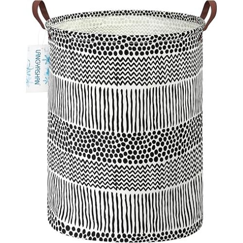 LANGYASHAN Laundry Basket Canvas Fabric Collapsible Organizer Basket for Storage Bin Toy Bins Gift Baskets Bedroom Clothes Children Nursery Hamper (Black line)