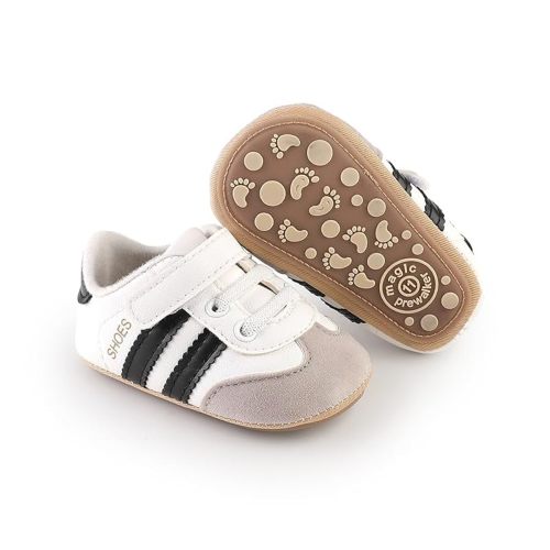 Newbron Baby Boys Girls Retro Sneakers Pu Leather Rubber Sole Walking Shoes Toddler Non-Slip First Walkers Infant Slippers Crib Shoes