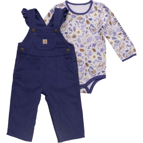 Girls' 2-Piece Long Sleeve Bodysuit & Ruffle Trim Corduroy Overall Set (Baby)