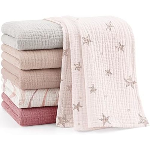 Bearmoss Muslin Baby Washcloths 100% Cotton Baby Bath Wash Cloth Large Ultra-Absorbent Burp Cloth Soft Baby Face Towel for Newborn Baby Boy and Girl, 23x23inch 6 Pack (Pink Nebula)
