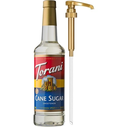 Torani Cane Sugar Sweetener, Simple Syrup for Drinks & Desserts, Pump Included, 25.4 Oz