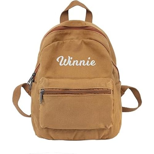 MT WORLD Personalized Mini Backpack Canvas Toddler Backpack Custom Small Cotton Backpack Monogram Infant Backpack Vintage Canvas Mini Backpack