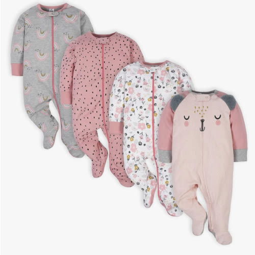 Gerber Baby Girls' 4 Pack Sleep 'N Play Footie