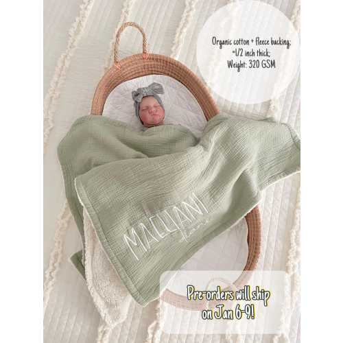 Embroidered Baby Blanket • Baby Shower Present • New Baby Gift • Personalized Organic Cotton Throw• Cozy Soft Comforter •Custom Name Blanket