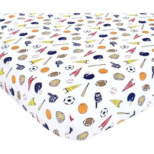 Hudson Baby Unisex Baby Cotton Fitted Crib Sheet, Sports Fan, One Size