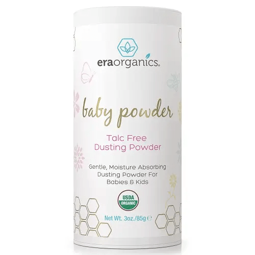 Era Organics USDA Organic Baby Powder Talc-Free - Soothing Arrowroot, Calendula and Cornstarch for Newborn, Babies or Toddlers - Made in USA - 3oz/85g