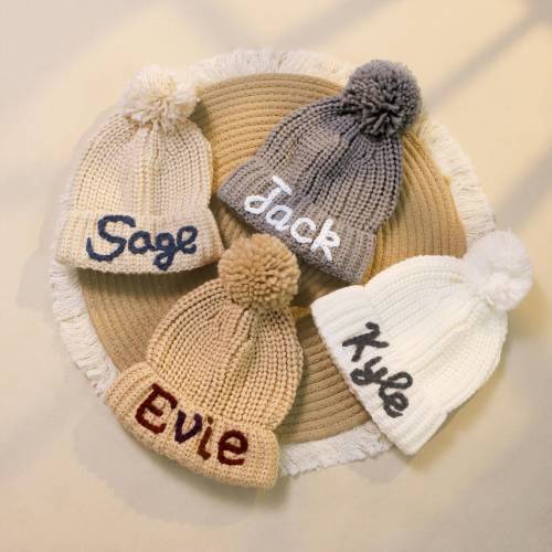 Custom Name Kid's Winter Hat, Handmade Embroidered Baby Hat, Personalized Baby Beanie, Knit Toddler Beanie, Newborn Hat with Name, Baby Gift