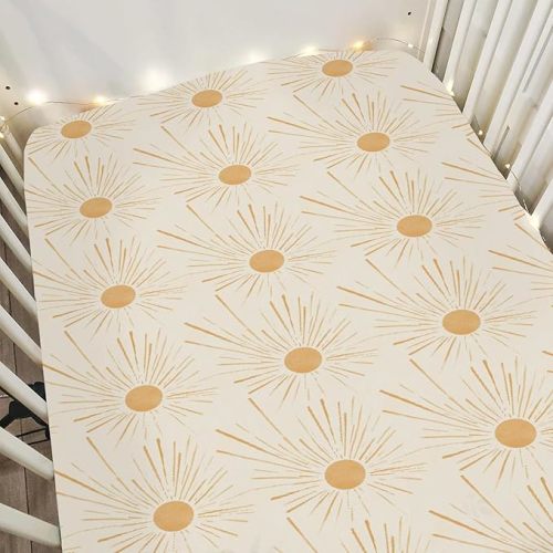 Vintage Golden Sun Baby Crib Sheets for Boy Girl 52x28Inch Tribal Sun Totem Soft Stretchy Fitted Crib Mattress Cover Boho Sun Baby Sheet for Standard Crib & Toddler Mattress Pads