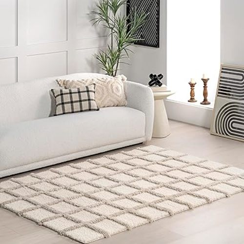 nuLOOM Christabel Checkered High-Low Shag Area Rug, 7'10" x 10', Beige