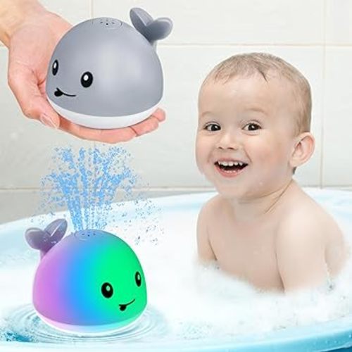 Gigilli Baby Whale Bath Toy, USB Rechargeable Bath Fountain Toy 6-12 12-18 Months, Light Up Bath Toys Sprinkler, Spray Water Pool Bathtub Toys for Toddlers 1-3 2-4 Infant Kid Baby 2 3 4 5 Shower Gifts - Rechargeable grey