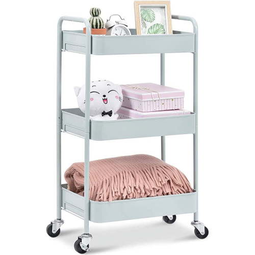KK KINGRACK 3-Tier Rolling Cart, Metal Utility Cart with Wheels ,Office School Organizer, Green