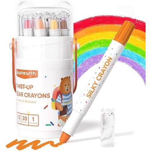 JUPITEARTH Silky Crayons for Toddlers 1-3, Twist & Non-Toxic, 12 Colors