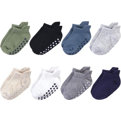 Touched by Nature Baby Girls' Organic Cotton Socks with Non-Skid Gripper for Fall Resistance - 6-12 Months - Solid Blue Black