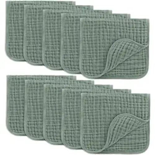 Comfy Cubs Muslin Burp Cloths 20x10" 10 Pack, Baby Burp Cloths - Fern