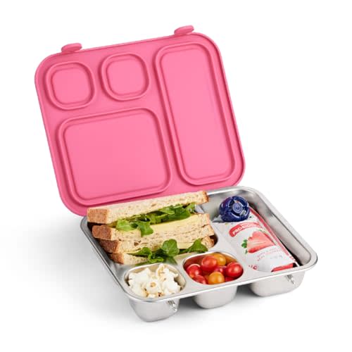 Elk and Friends Kids Stainless Steel Bento Box with Silicone Lid | Leak-proof | Toddlers Lunch Container | 4 Compartments | Dishwasher Safe